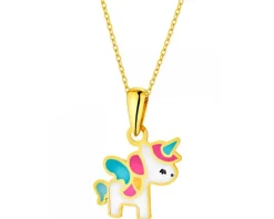 Złota zawieszka z emalią - jednorożec