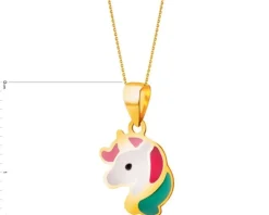 Złota zawieszka z emalią - jednorożec