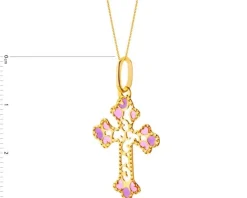 Złota zawieszka z emalią - krzyż