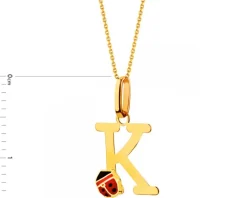 Złota zawieszka z emalią - litera K - biedronka