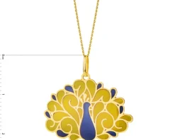 Złota zawieszka z emalią - paw