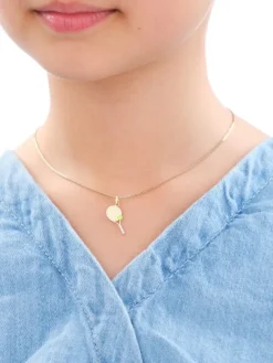 Złota zawieszka z emalią - rakieta tenisowa z piłką