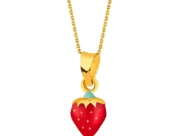 Złota zawieszka z emalią - truskawka