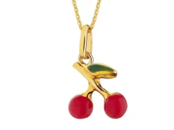 Złota zawieszka z emalią - wisienki