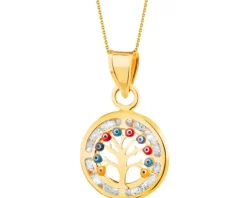Złota zawieszka z emalią i cyrkoniami - drzewko