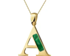Złota zawieszka z masą malachitową - litera A