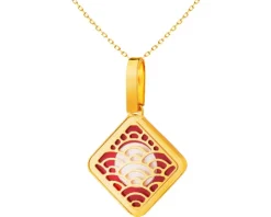 Złota zawieszka z masą perłową i emalią