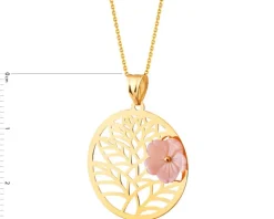 Złota zawieszka z masą perłową - kwiat, liście