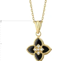 Złota zawieszka z onyksami syntetycznymi i  cyrkoniami