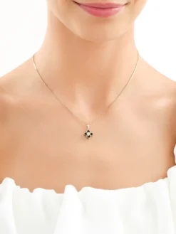 Złota zawieszka z onyksami syntetycznymi i  cyrkoniami