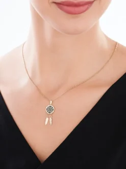 Złota zawieszka z onyksem syntetycznym - łapacz snów