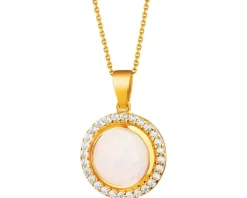 Złota zawieszka z opalem i cyrkoniami