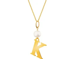 Złota zawieszka z perłą - litera K