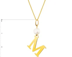 Złota zawieszka z perłą - litera M