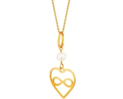 Złota zawieszka z perłą - serce, nieskończoność