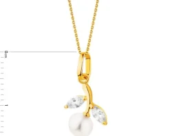 Złota zawieszka z perłą i cyrkoniami