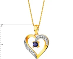 Złota zawieszka z szafirem syntetycznym i cyrkoniami - serce