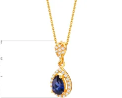 Złota zawieszka z szafirem syntetycznym i cyrkoniami