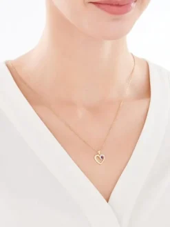 Złota zawieszka z szafirem syntetycznym i cyrkoniami - serce