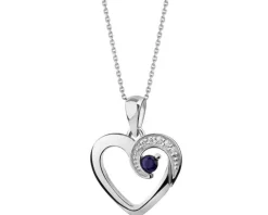 Złota zawieszka z szafirem syntetycznym i cyrkoniami - serce