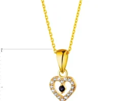 Złota zawieszka z szafirem syntetycznym i cyrkoniami - serce
