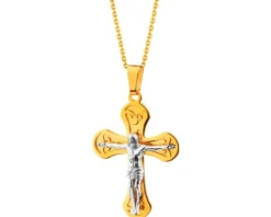 Złota zawieszka z wizerunkiem Chrystusa - krzyż