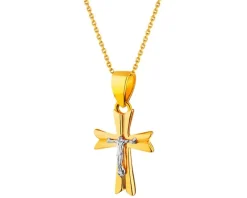 Złota zawieszka z wizerunkiem Chrystusa - krzyż