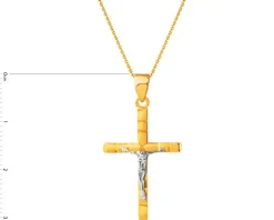 Złota zawieszka z wizerunkiem Chrystusa - krzyż