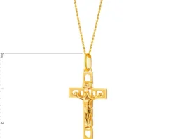 Złota zawieszka z wizerunkiem Chrystusa - krzyż