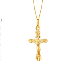 Złota zawieszka z wizerunkiem Chrystusa - krzyż