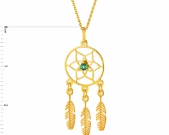 Złota zawieszka ze szmaragdem syntetycznym - łapacz snów