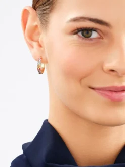 Złote kolczyki - koła, szkło szlifowane