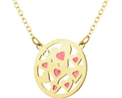 Złote kolczyki, bransoletka i naszyjnik z emalią - komplet - serca