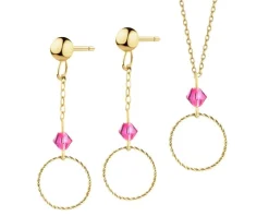 Złote kolczyki i naszyjnik z cyrkoniami - komplet - koła