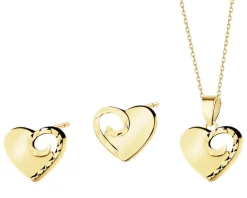 Złote kolczyki i zawieszka - komplet - serca
