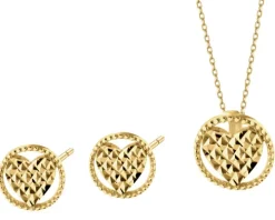 Złote kolczyki i zawieszka - komplet - serca