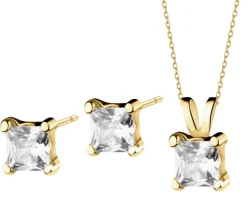 Złote kolczyki i zawieszka z cyrkonią - komplet