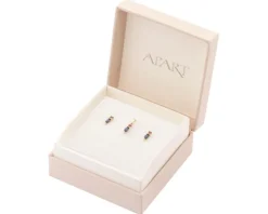 Złote kolczyki i zawieszka z szafirami i rubinami syntetycznymi - komplet