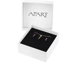 Złote kolczyki i zawieszka z szafirami i rubinami syntetycznymi - komplet