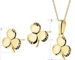 Złote kolczyki i zawieszka - komplet - koniczyny