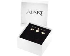 Złote kolczyki i zawieszka z emalią i cyrkoniami - komplet - serca