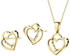 Złote kolczyki i zawieszka - komplet - serca