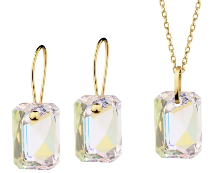 Złote kolczyki i zawieszka z kryształami syntetycznymi - komplet