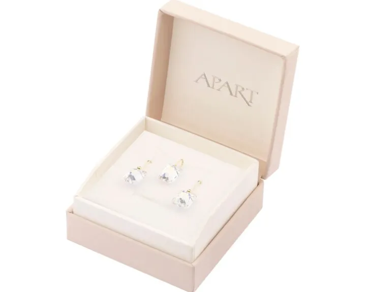 Złote kolczyki i zawieszka z kryształami syntetycznymi - komplet