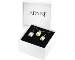 Złote kolczyki i zawieszka z kryształami syntetycznymi - komplet