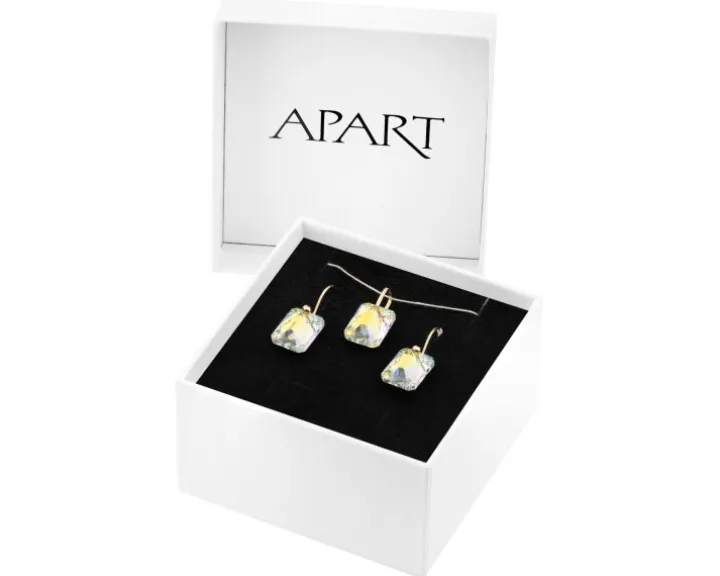 Złote kolczyki i zawieszka z kryształami syntetycznymi - komplet