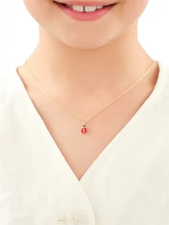 Złote kolczyki i zawieszka z emalią - komplet - biedronki