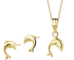 Złote kolczyki i zawieszka - komplet - delfinki