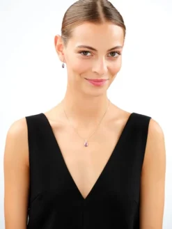 Złote kolczyki i zawieszka z cyrkoniami - komplet