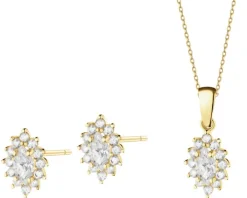 Złote kolczyki i zawieszka z cyrkoniami - komplet